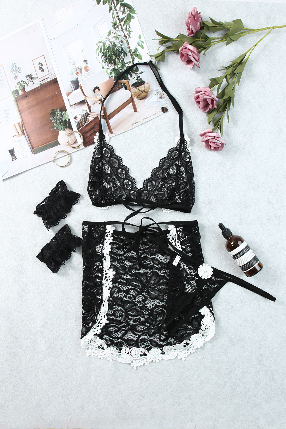 SeduxLuxe Contrast Lace Trim French Maid Lingerie Set