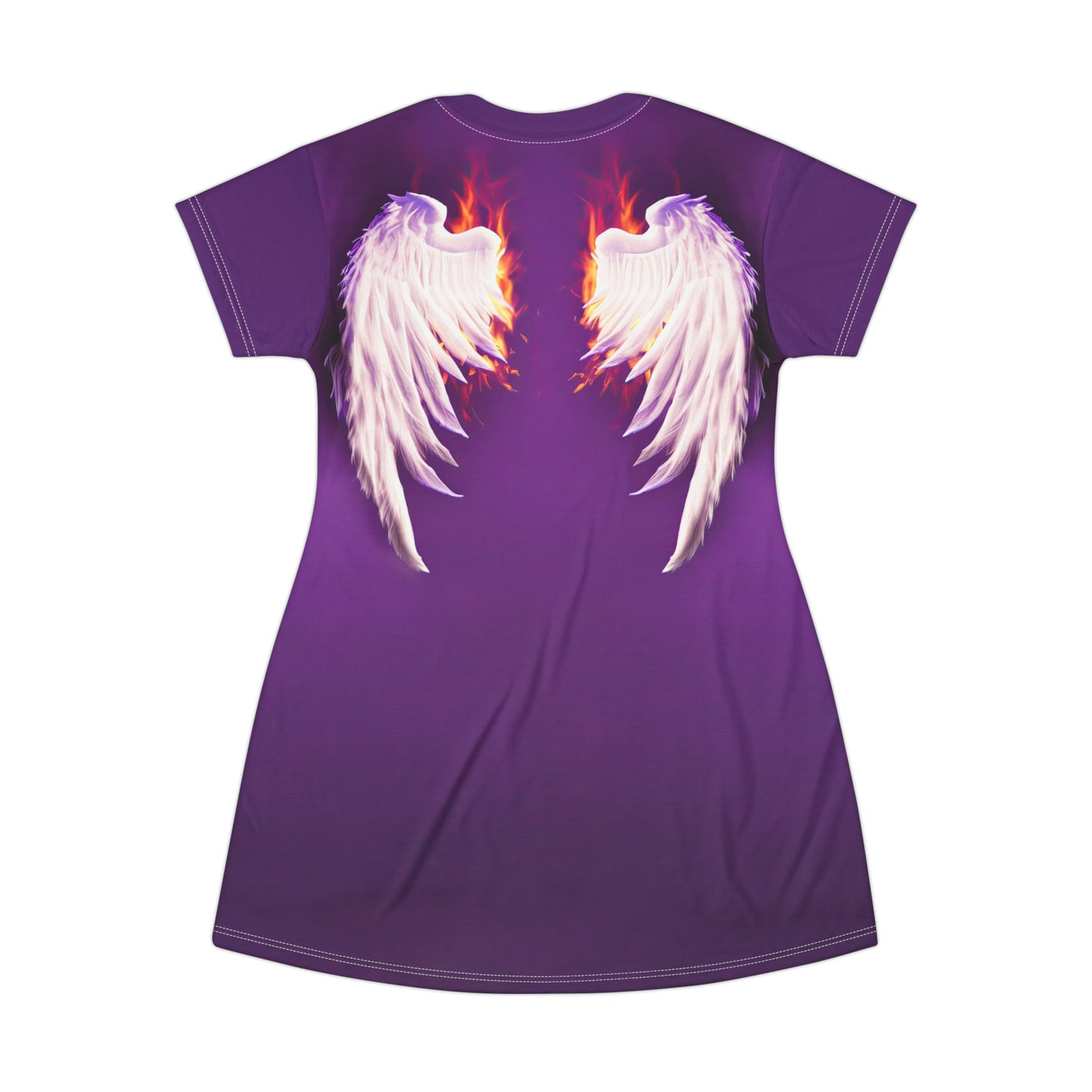 Fierce Flames Angel Wings T-Shirt Dress - Purple Passion