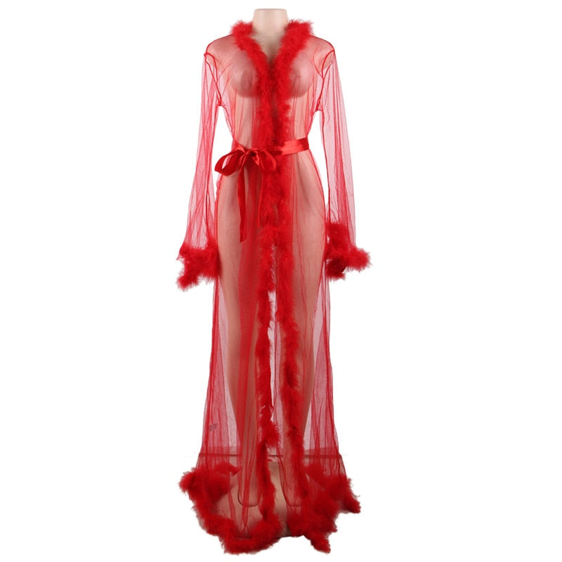 Seductive Long Sheer Nightgown Robe