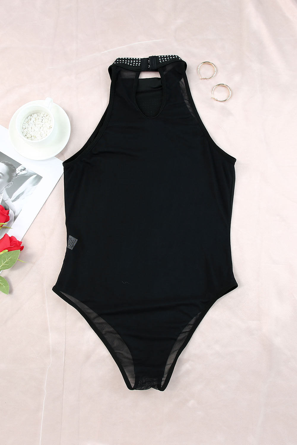 SeduxLuxe High Neck Sleeveless Diamante Bodysuit: Embrace the Night