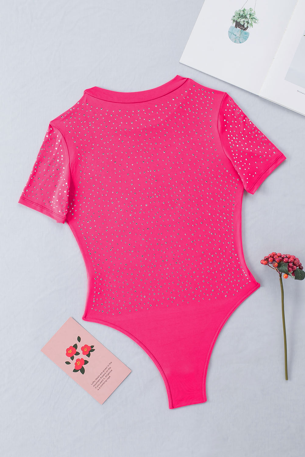 Rhinestone O-neck Long Sleeve Bodysuit