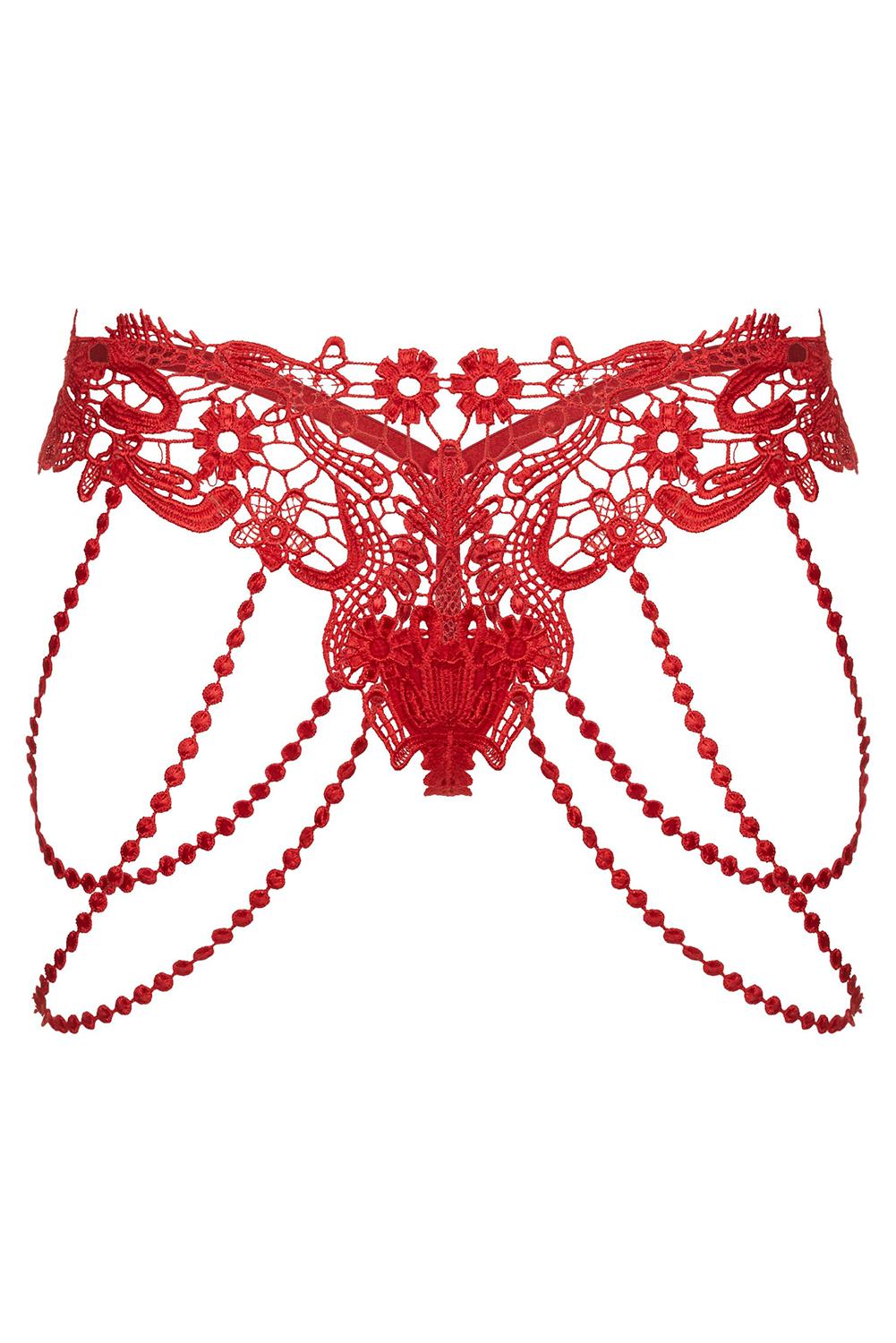 SeduxLuxe Beaded Chains Embroidered Lace Thong