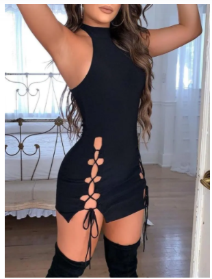 Seduxluxe Black Lace-Up Mini Club Dress - Embrace your Sexy Side