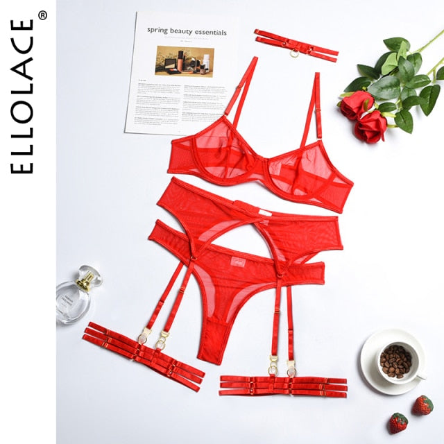 Ellolace 4 Pieces Sexy Erotic Lingerie Set