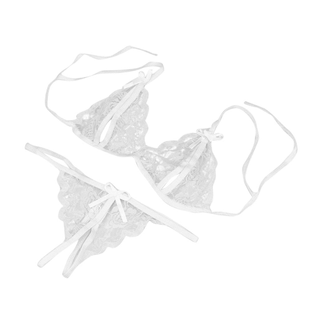 Transparent Underwear Set with Open Crotch Panties