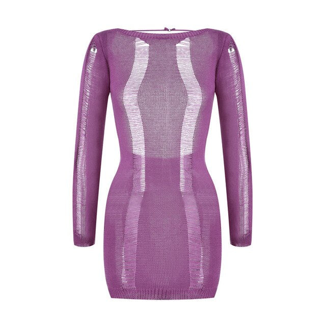 See-Through O-neck Long Sleeve Bodycon Dress