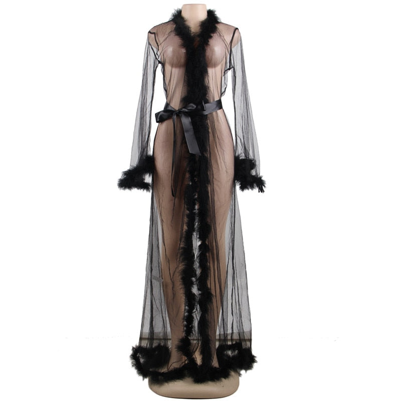 Seductive Long Sheer Nightgown Robe