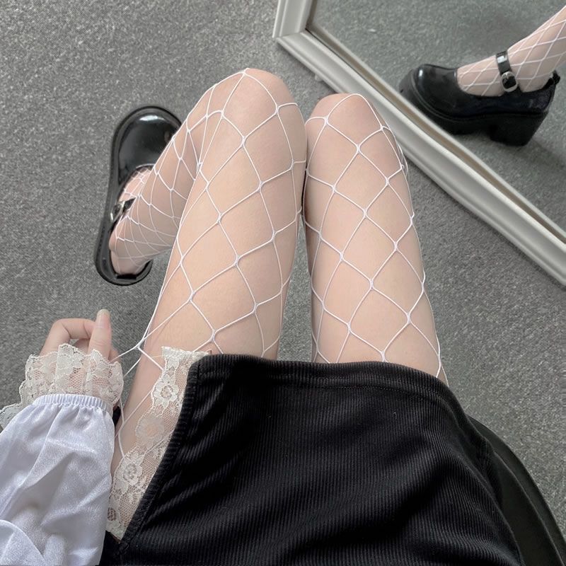 Transparent Pantyhose Tights with Fishnet Design