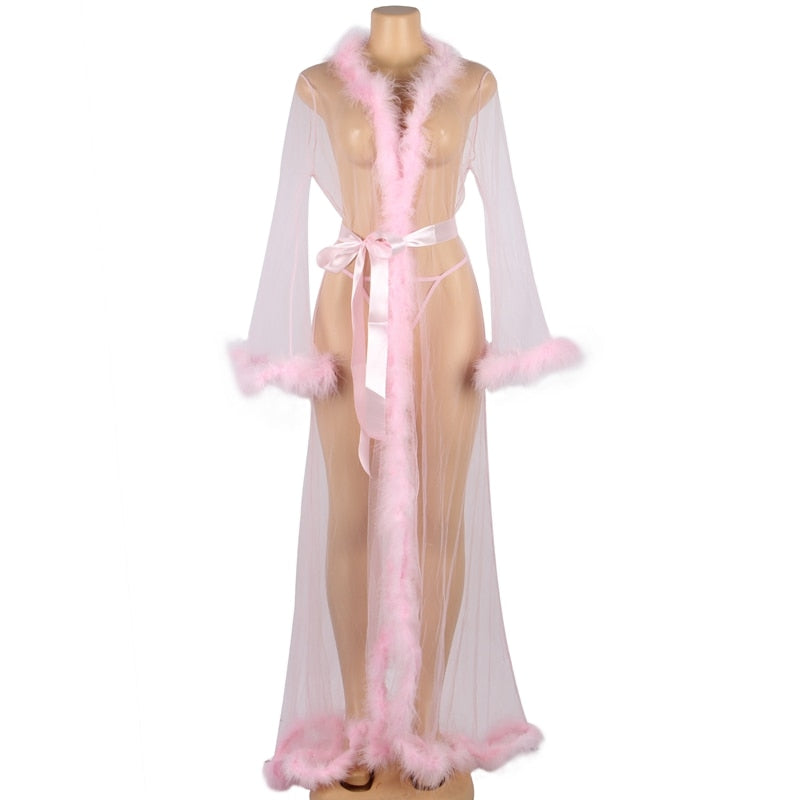 Seductive Long Sheer Nightgown Robe