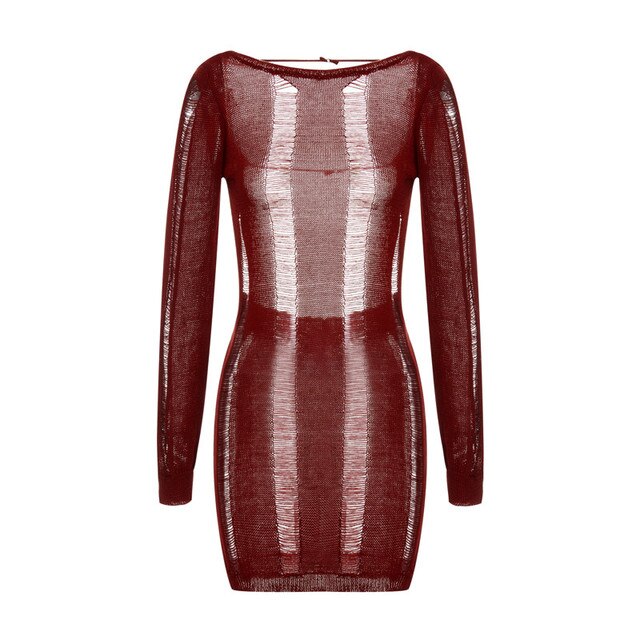 See-Through O-neck Long Sleeve Bodycon Dress