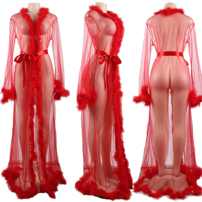 Seductive Long Sheer Nightgown Robe