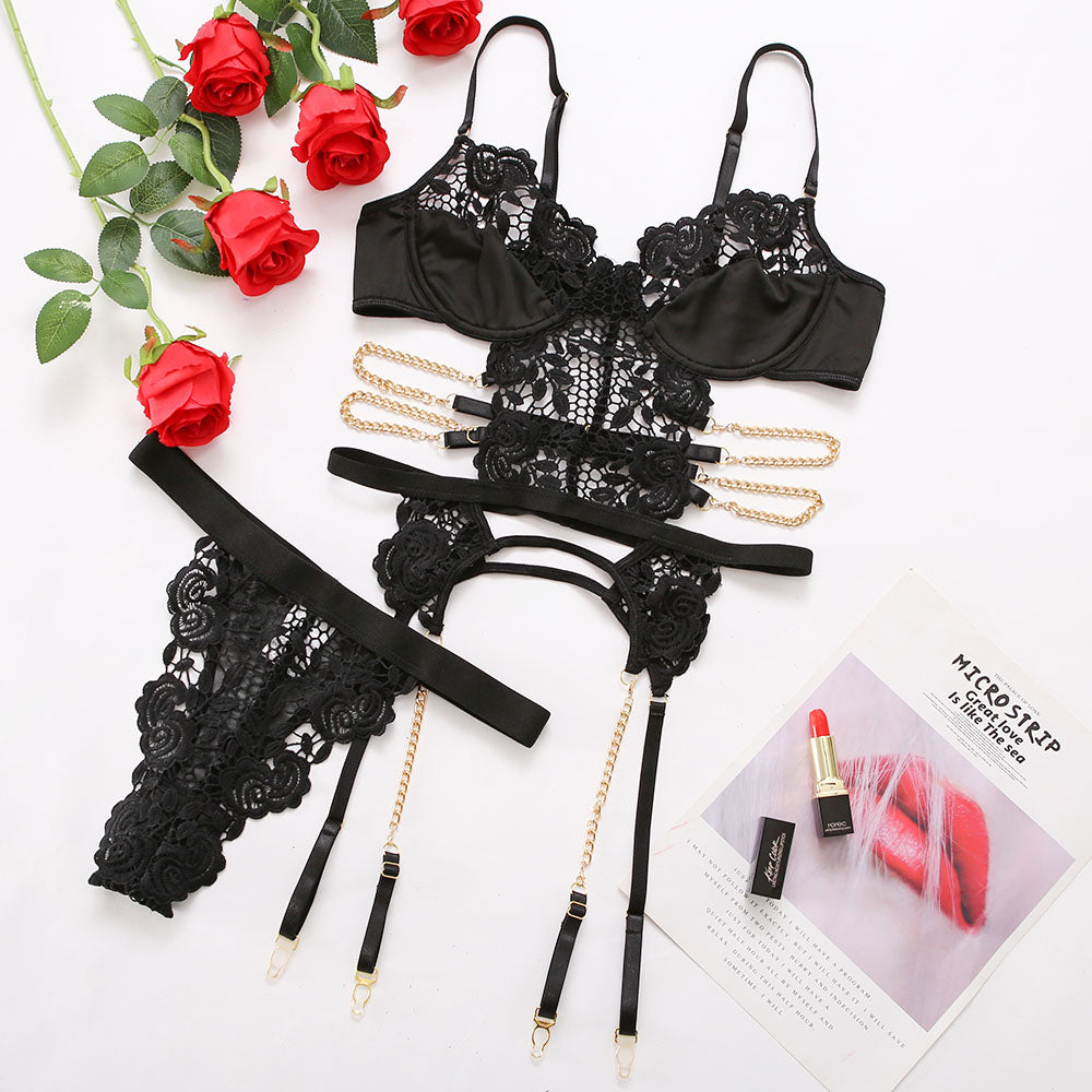 Sensual Lace Lingerie Set With Chain