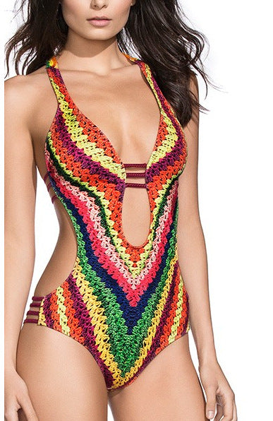 SeduxLuxe Rainbow Multicolor Printed One Piece Swimsuit