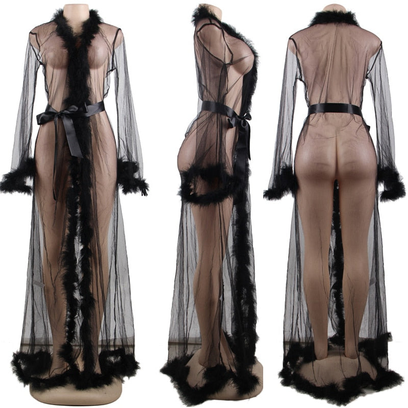 Seductive Long Sheer Nightgown Robe