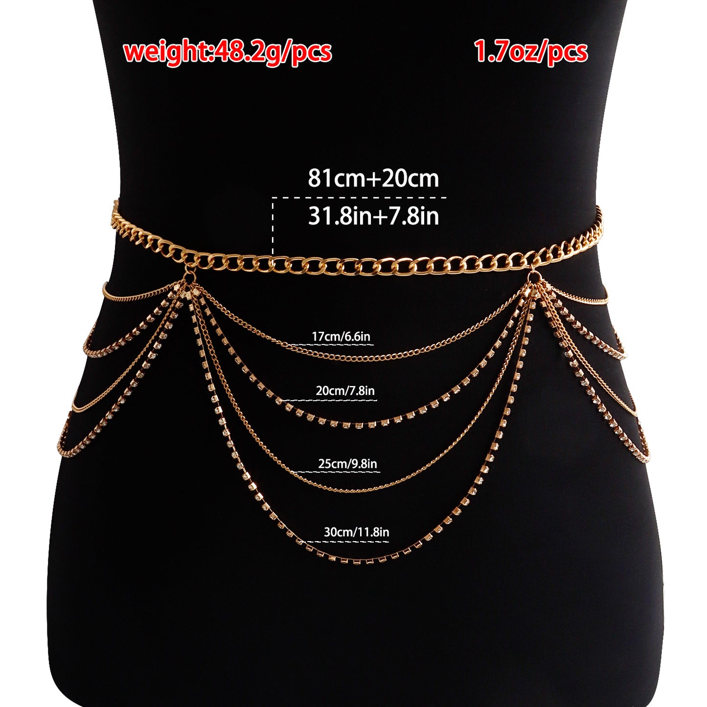 Elegant Waves Rhinestone Body Chain