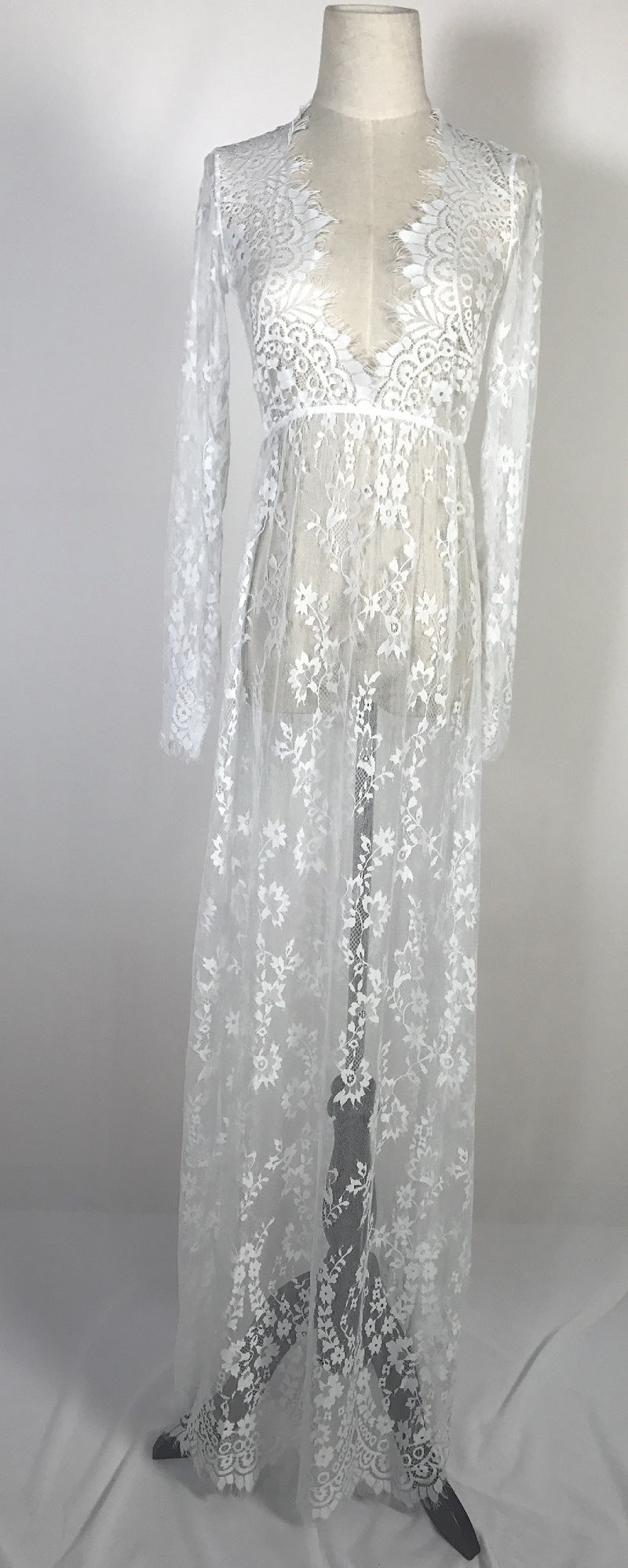 Enchanting Elegance Long-Sleeved Sheer Lace Dress