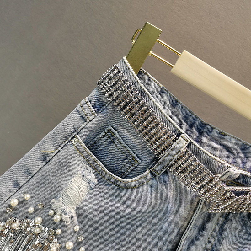 Tassel Beading Denim Shorts