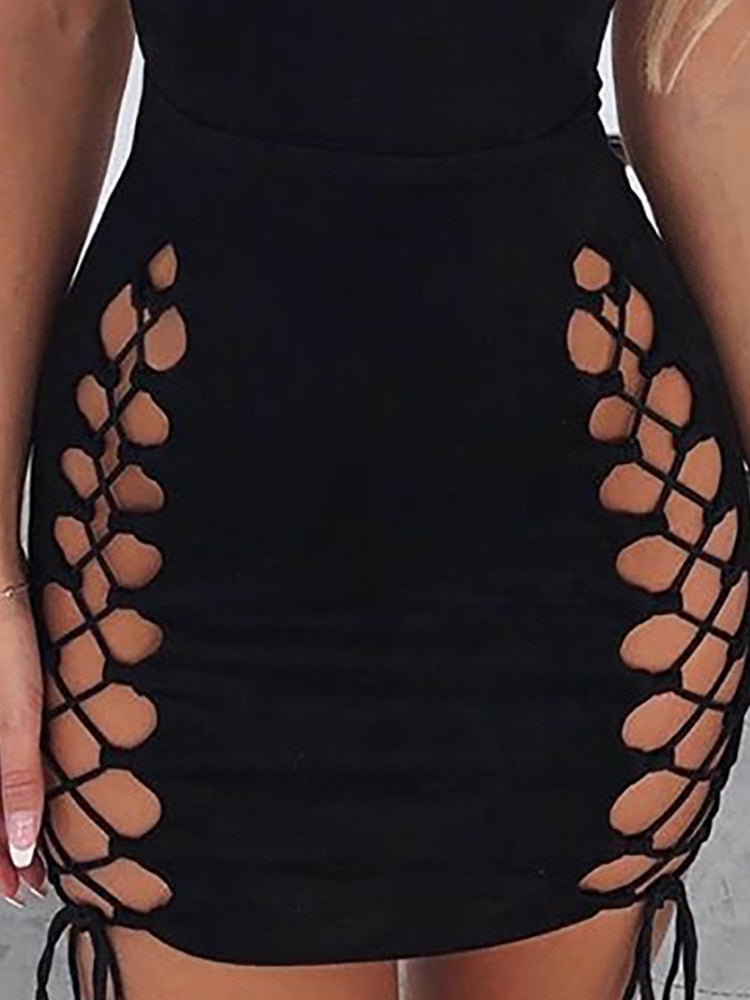 Seduxluxe Black Lace-Up Mini Club Dress - Embrace your Sexy Side